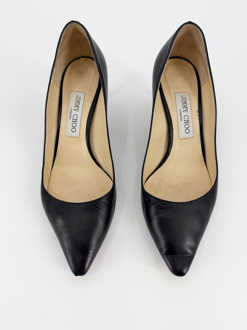 Jimmy Choo Romy 60 Black Kid Leather Pointed Toe Pumps Kitten Heel Box 38.5